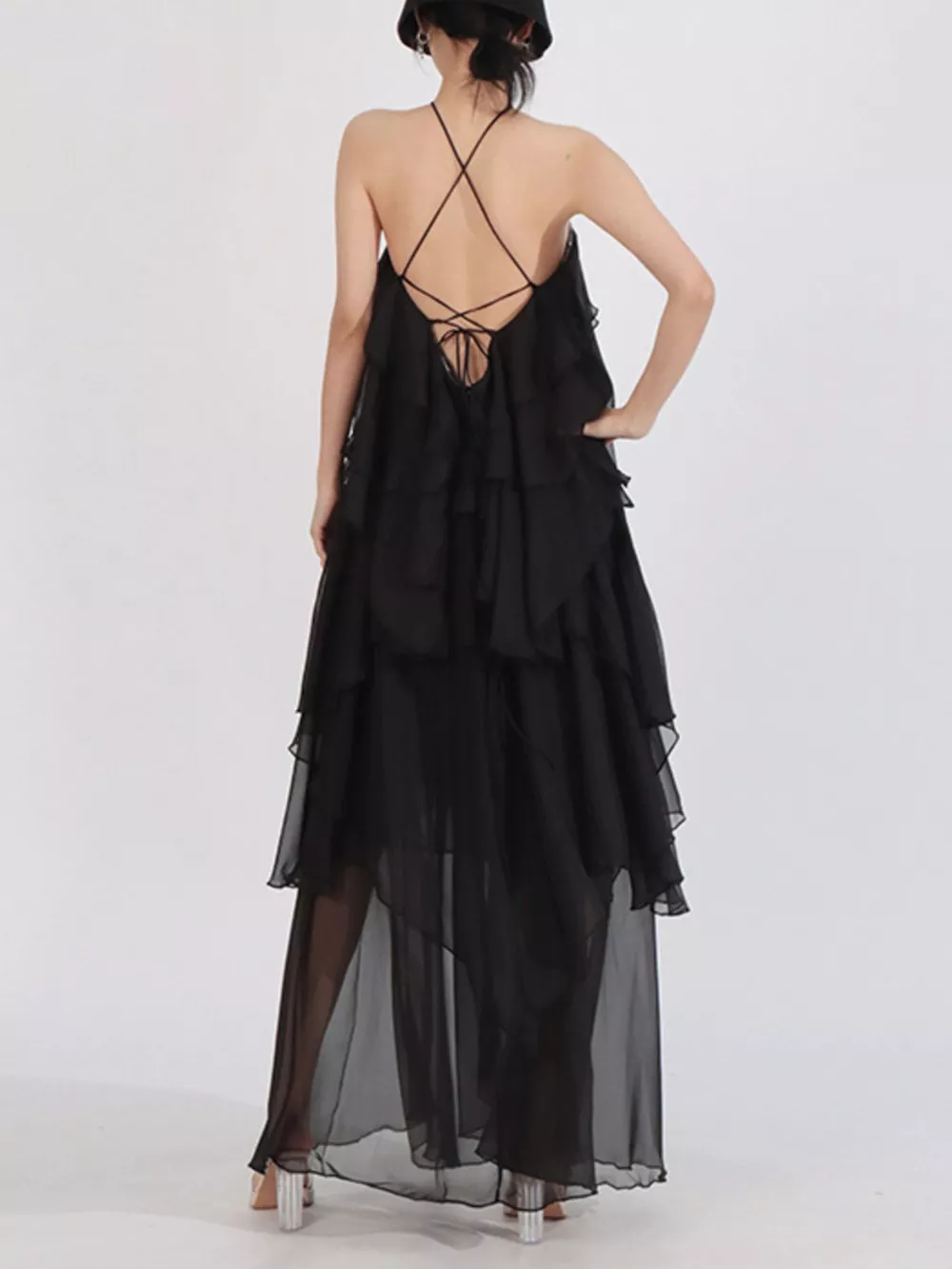 Ruffled Chiffon Halter Neck Maxi Dress, image 12