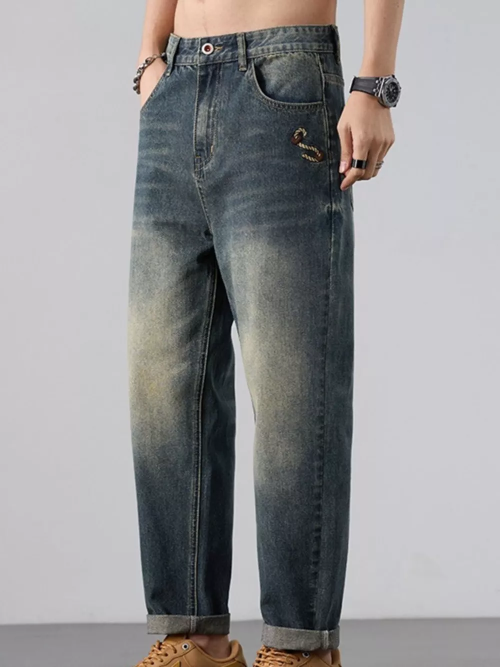 Men's Wash Straight Leg Jeans, image 4