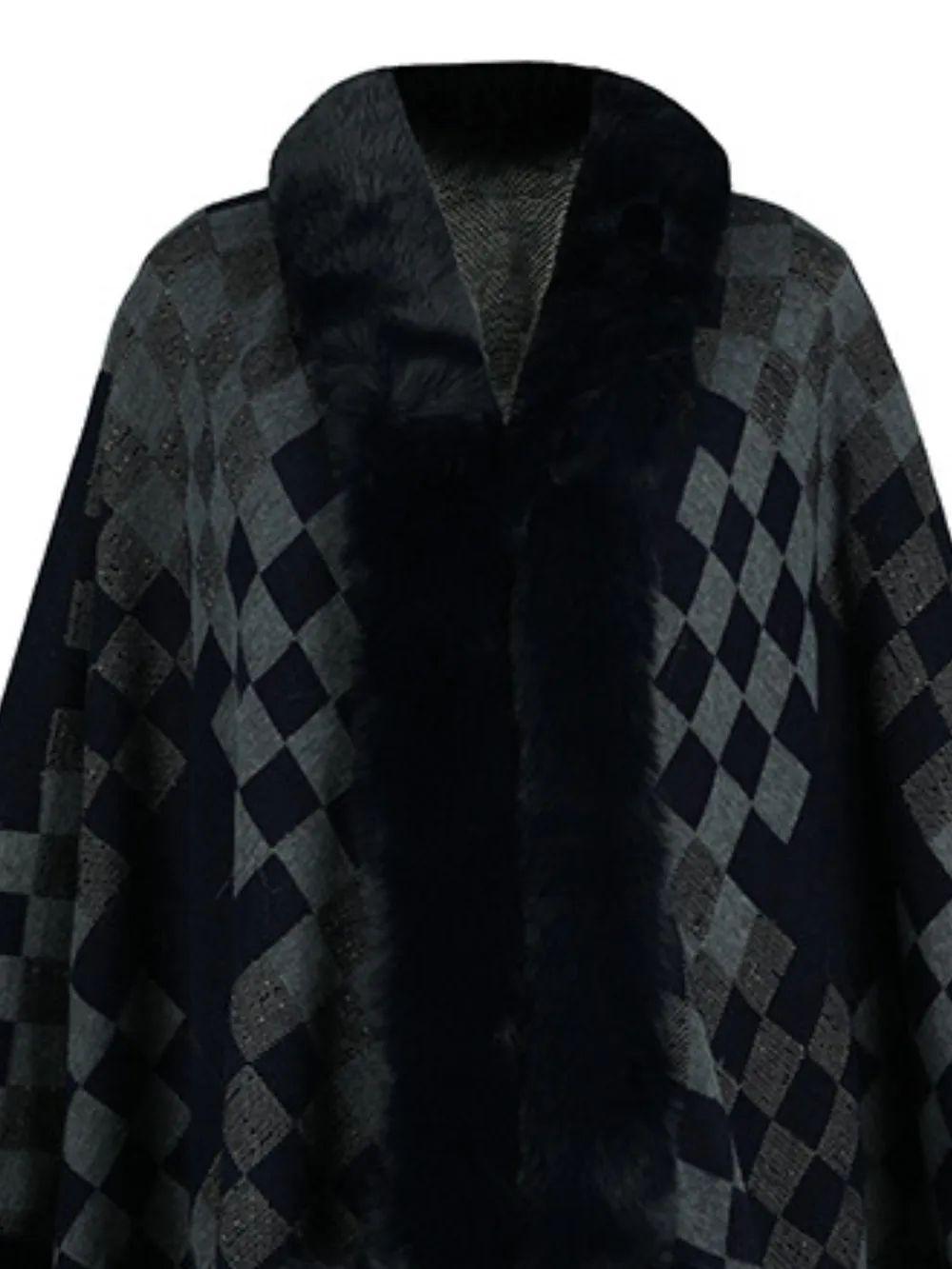 Fuzzy Checkered Long Sleeve Poncho, image 11