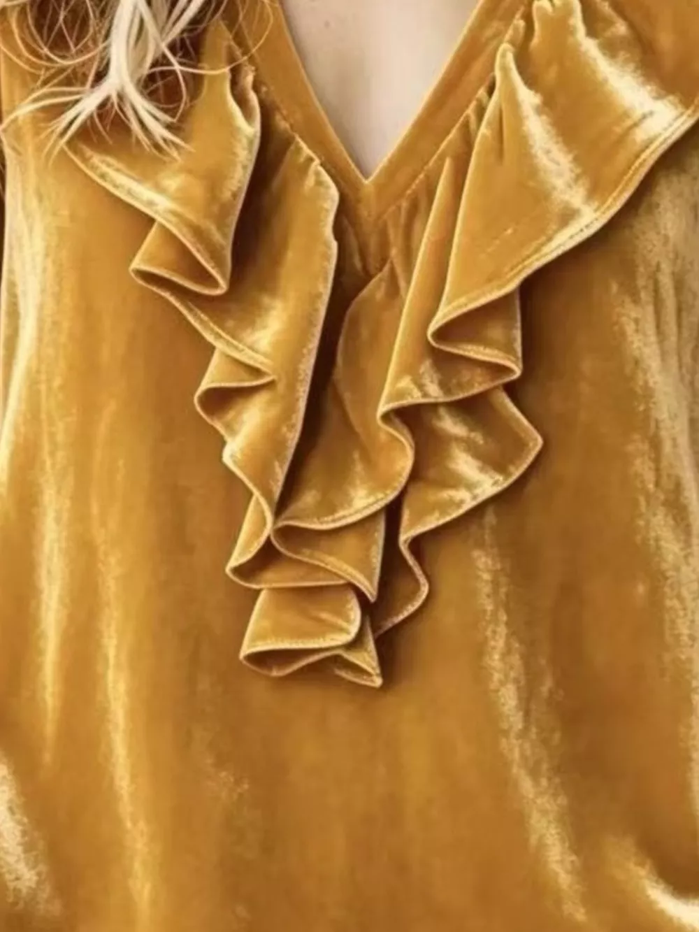 Full Size Velvet Ruffle V-Neck Blouse Plus Size, image 3