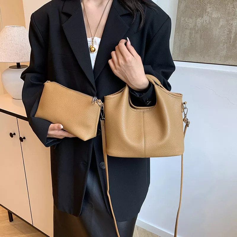 Textured Leather Crossbody Bag with Pouch, image 4