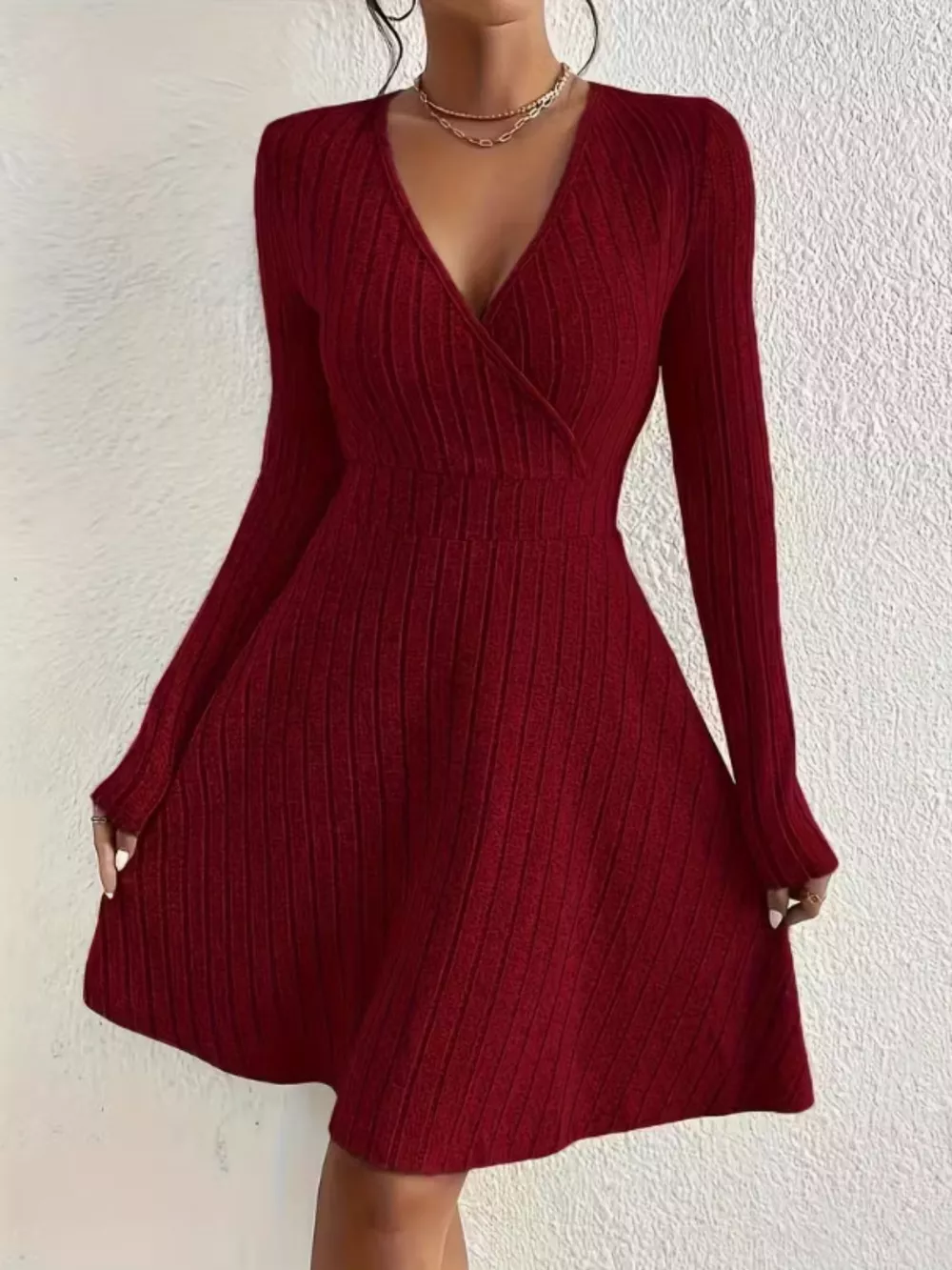 Ribbed Knit Wrap Mini Dress, image 28