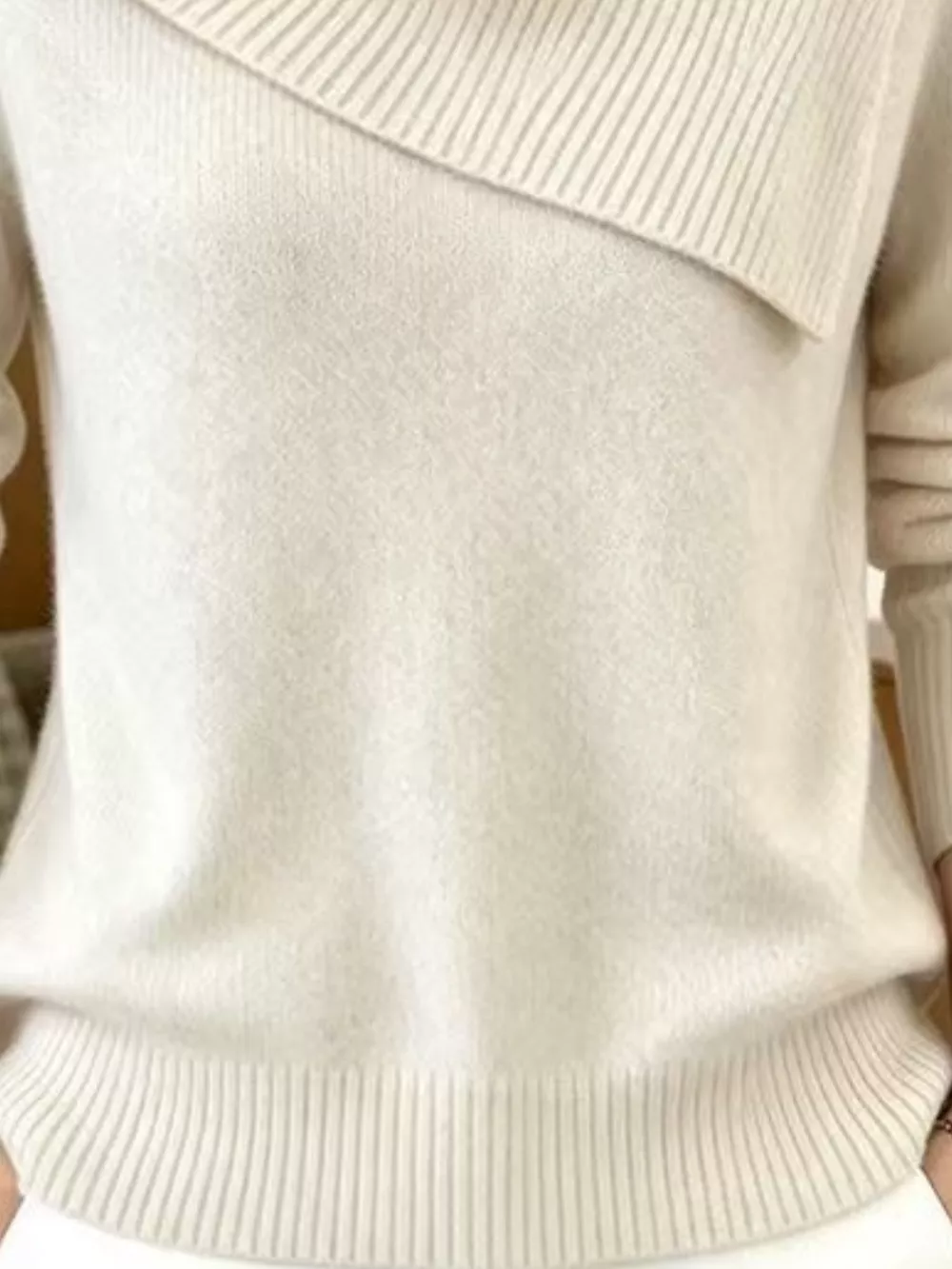 Full Size Asymmetric Ribbed Collar Sweater Plus Size, image 4