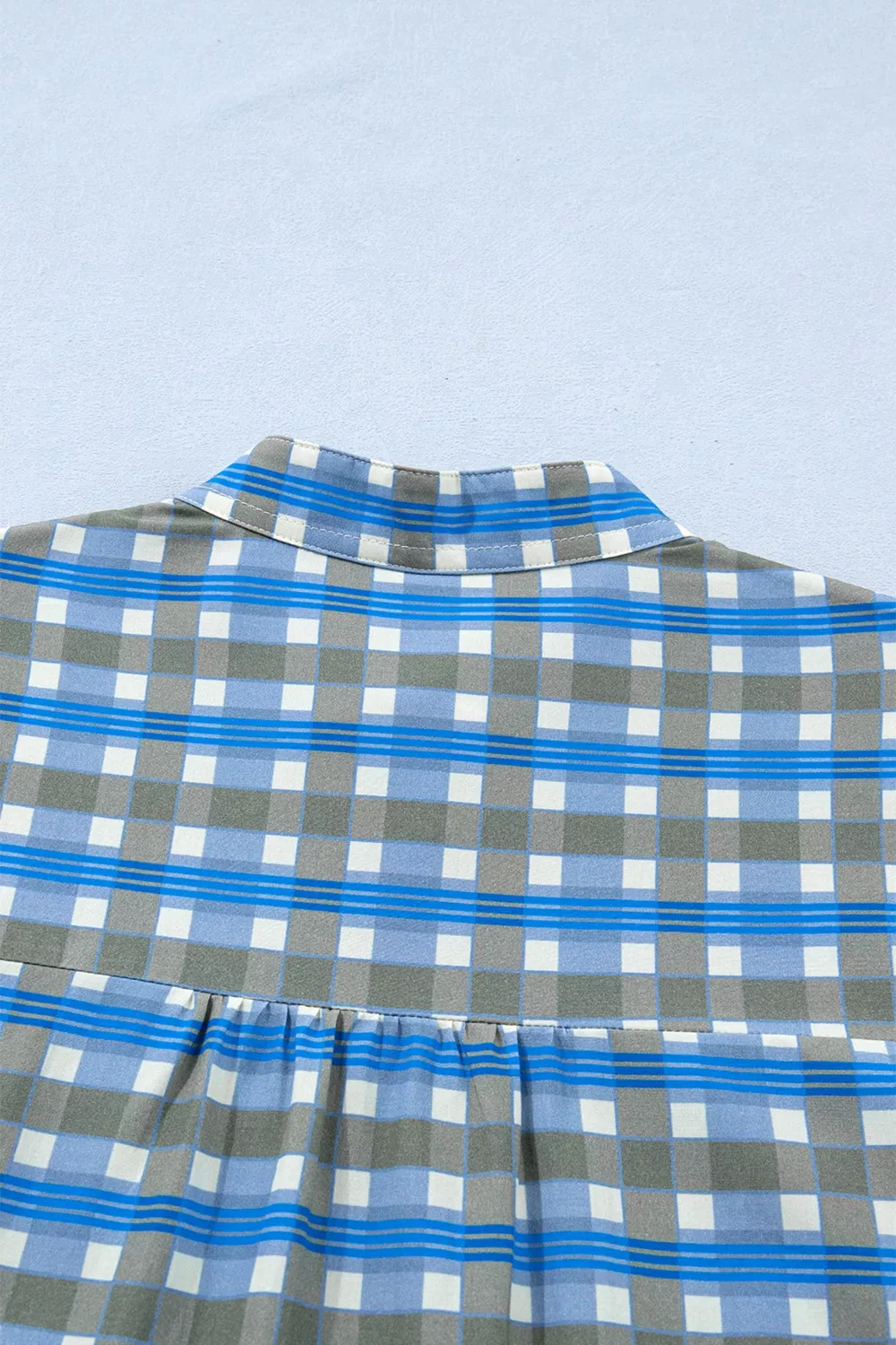 Plaid Long Sleeve Frilled Detail Half Button Blouse, image 8