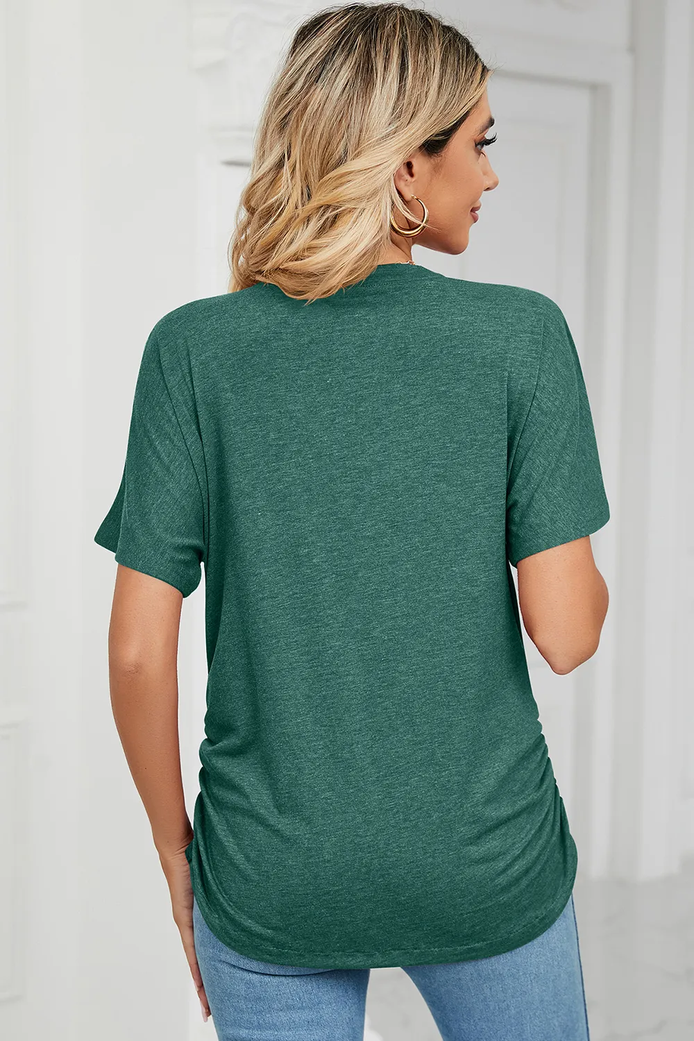 Ruched V-Neck Short Sleeve T-Shirt, image 25