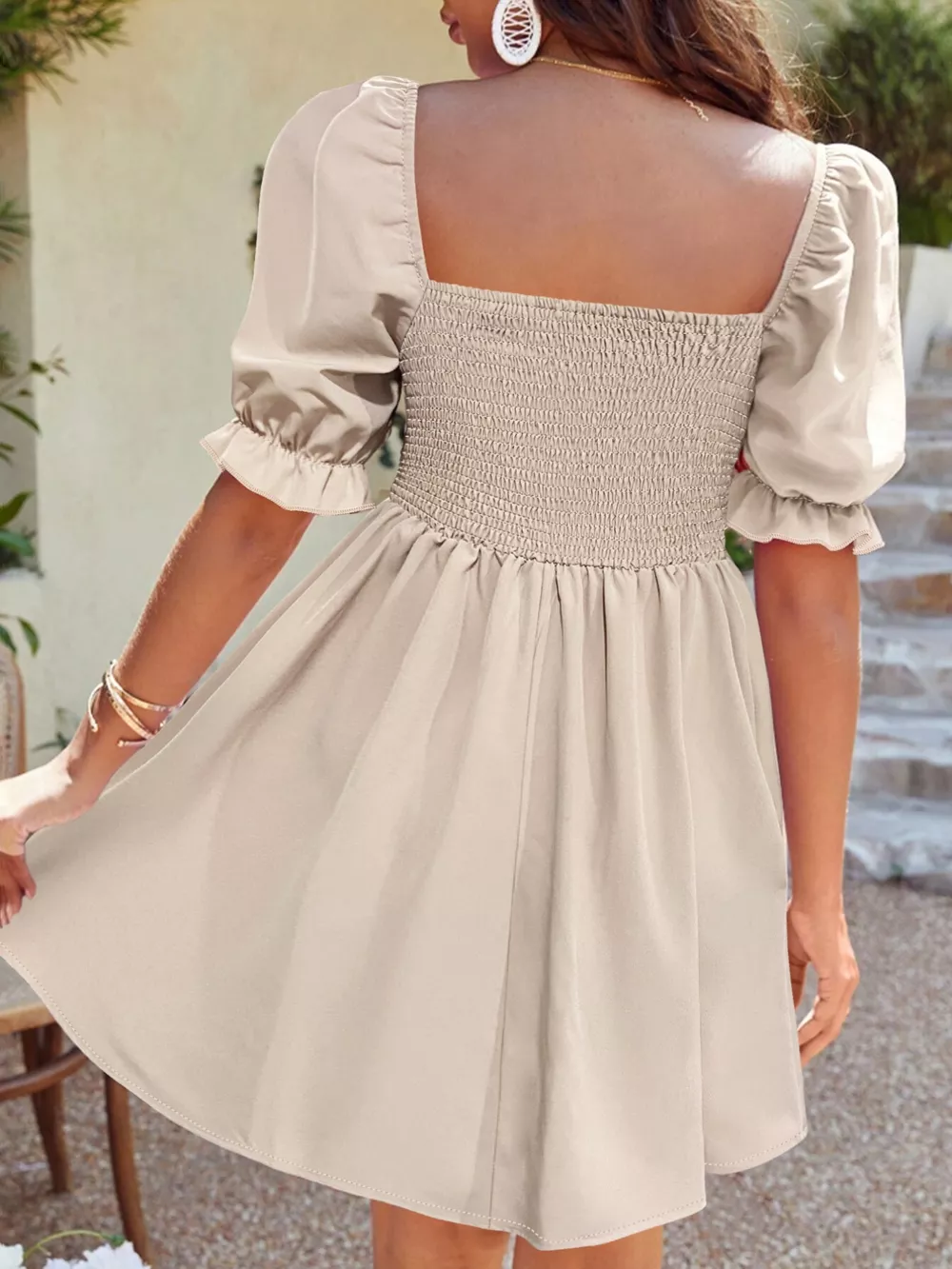 Square Neck Puff Sleeve A-Line Mini Dress, image 9