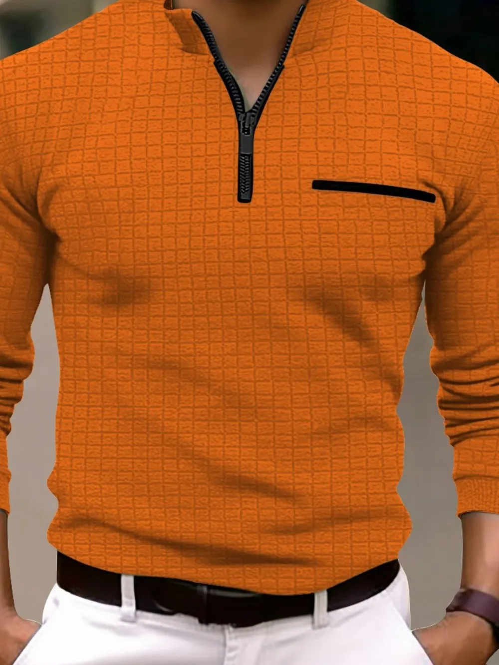 Men's Full Size Quarter Zip Long Sleeve Polo Plus Size, image 6