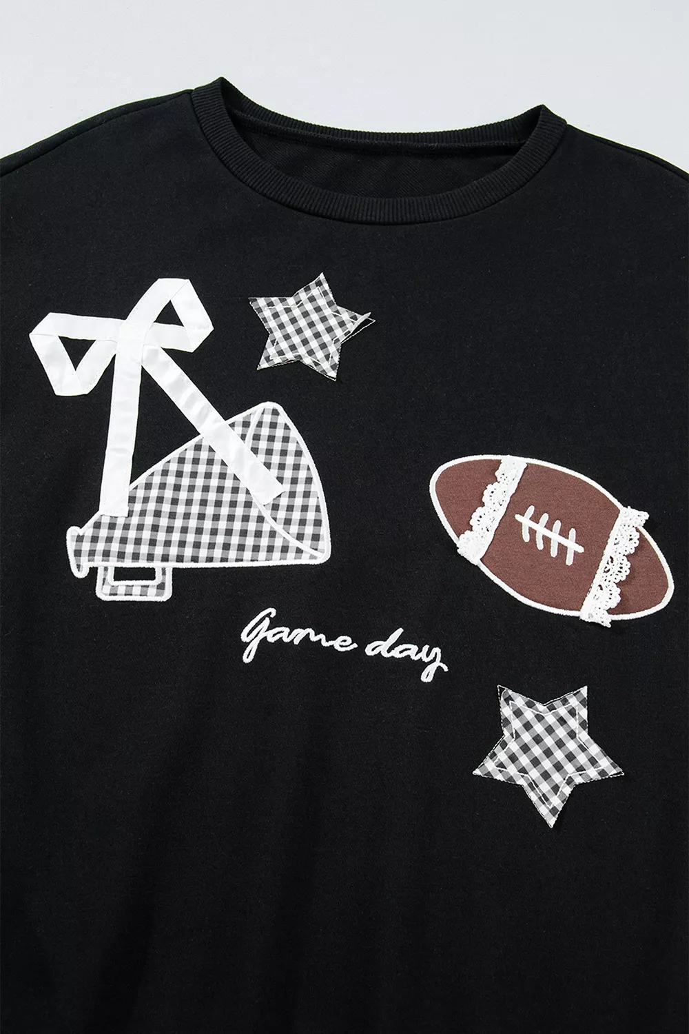 Gingham Patch Embroidered Rugby Game Day Stars Sweatshirt, image 12