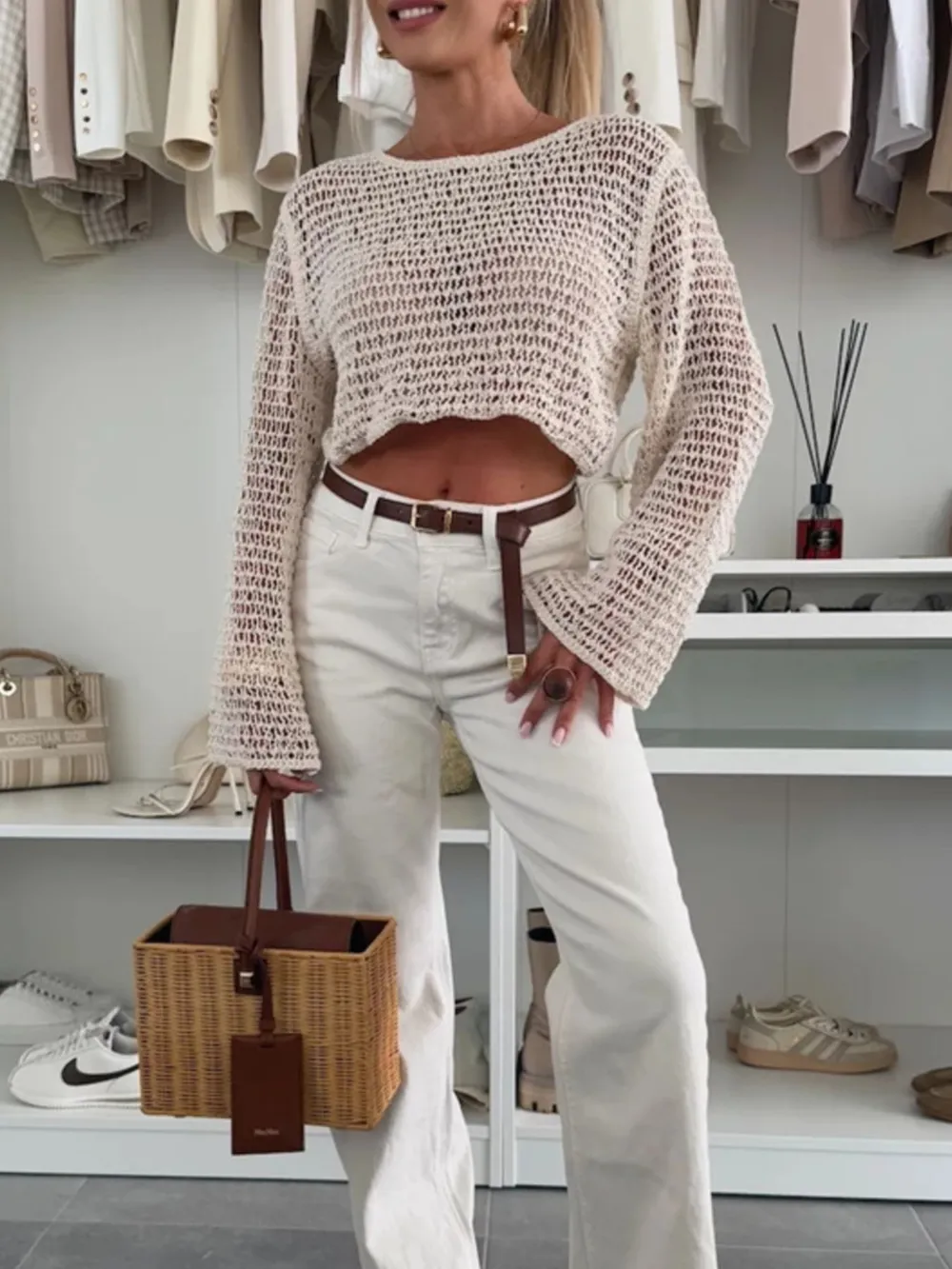 Openwork Round Neck Knit Cover Up, image 3