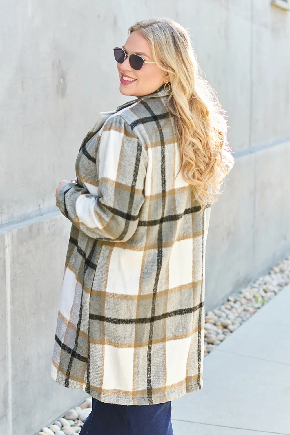 Full Size Plaid Button Up Lapel Collar Coat, image 36