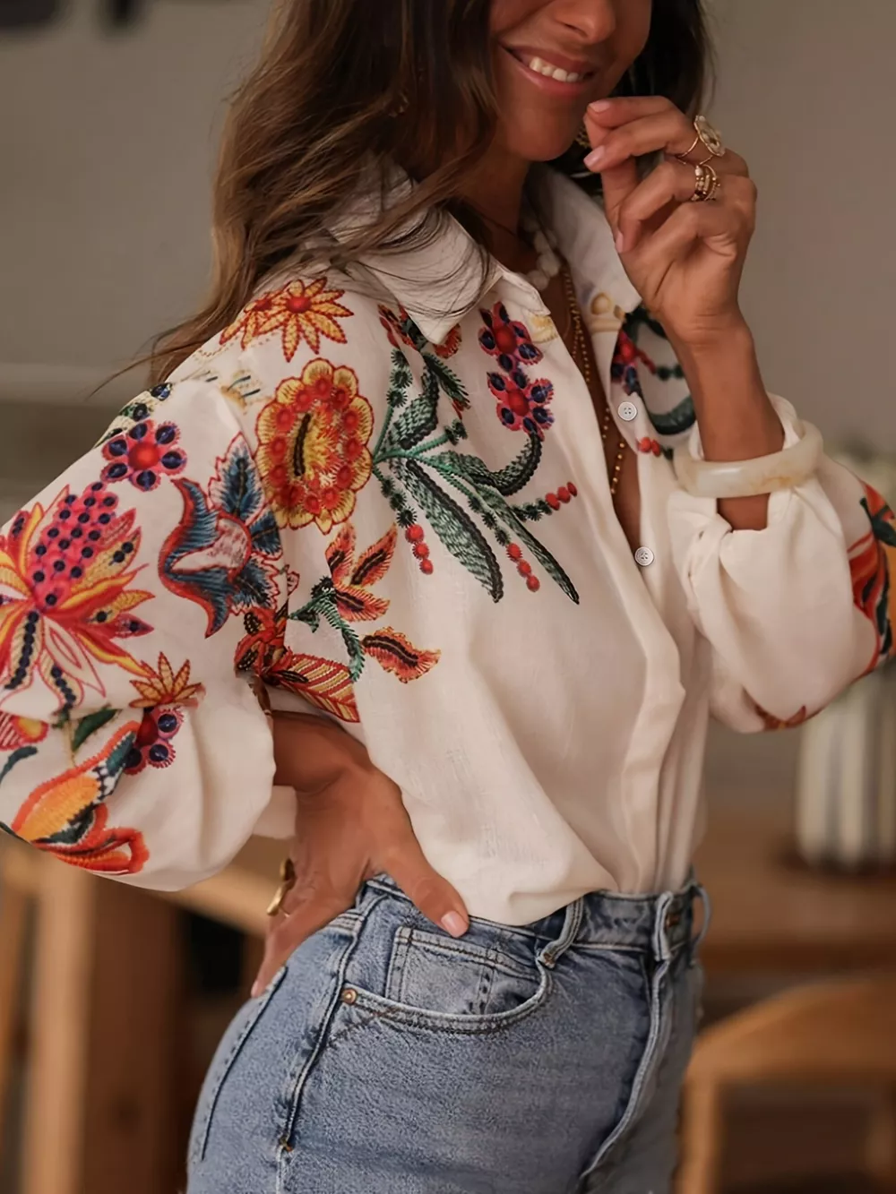 Floral Button Up Long Sleeve Shirt, image 6