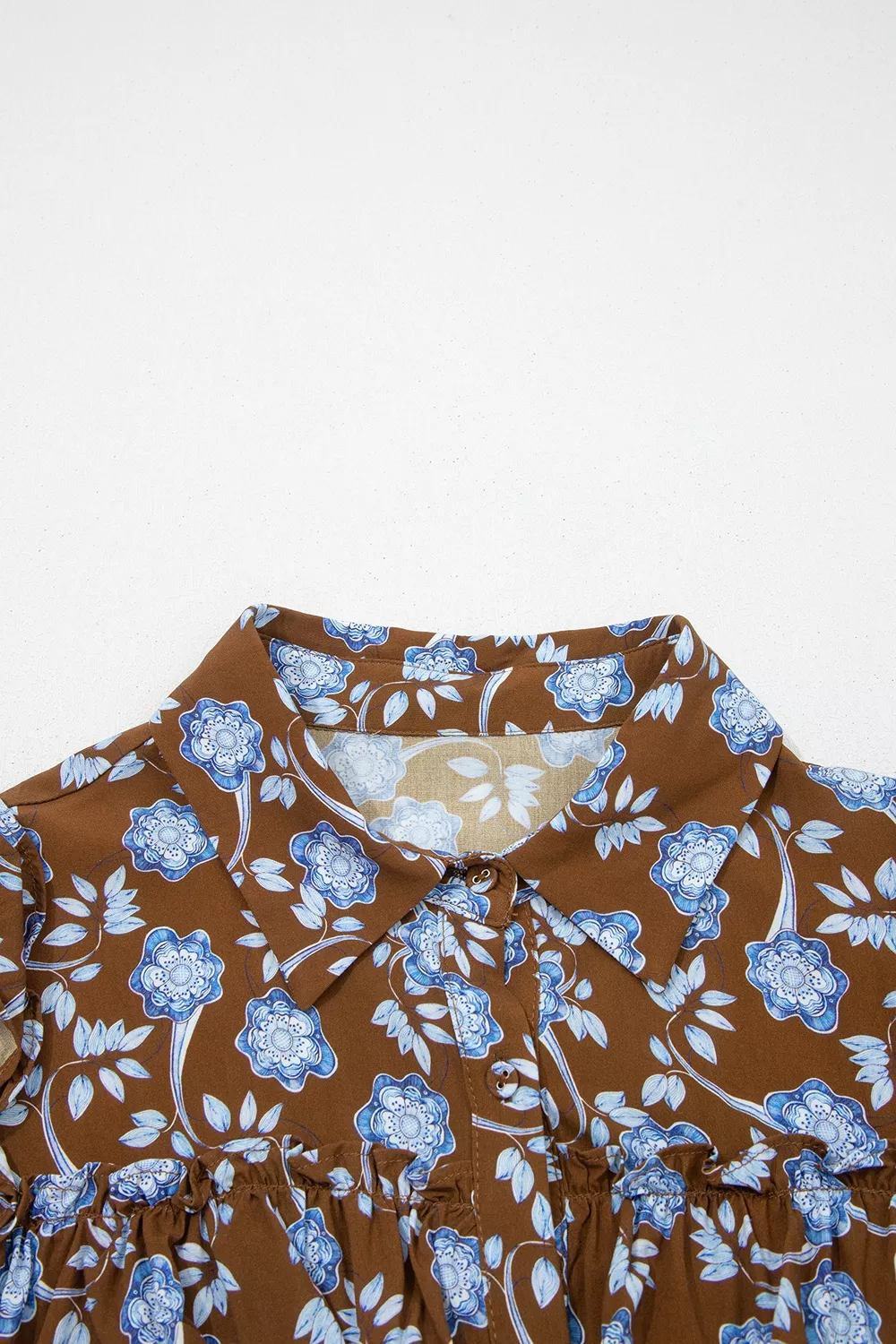 Floral Print Ruffled Detail Shirt Collar Button Down Long Sleeve Dress, image 8