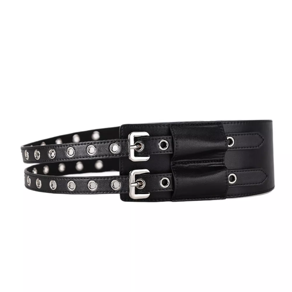 Double Row Grommet Wide Waist Belt, image 2
