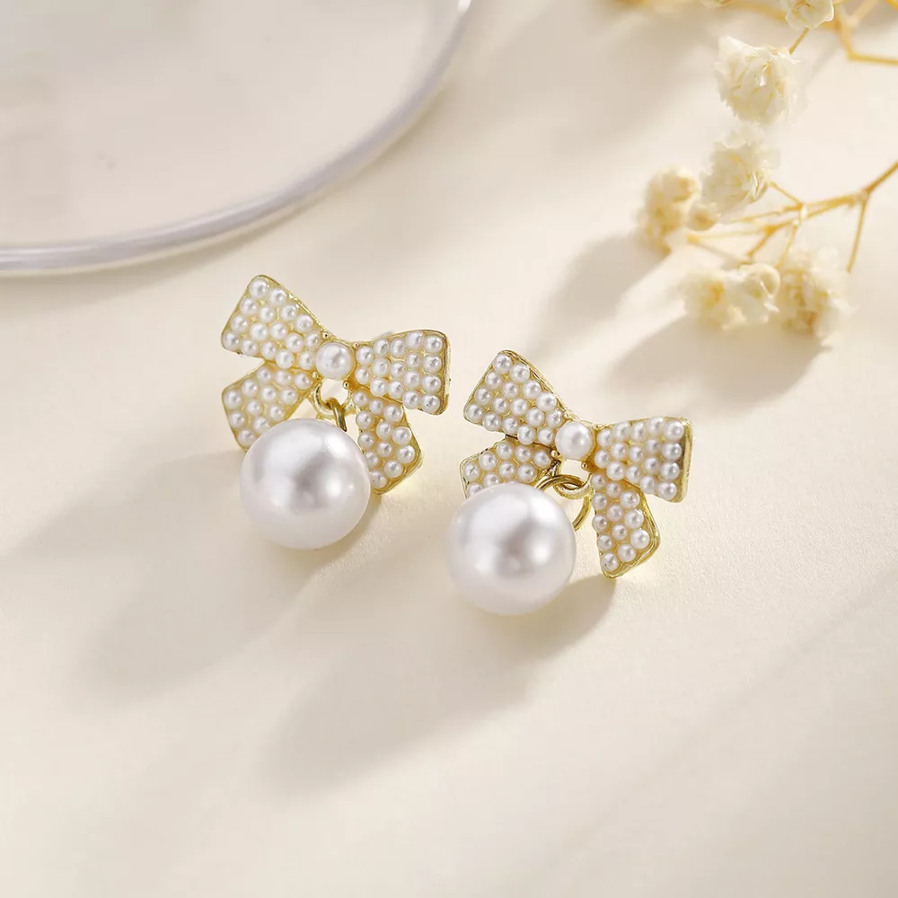 Pearl Bowknot Drop Earrings