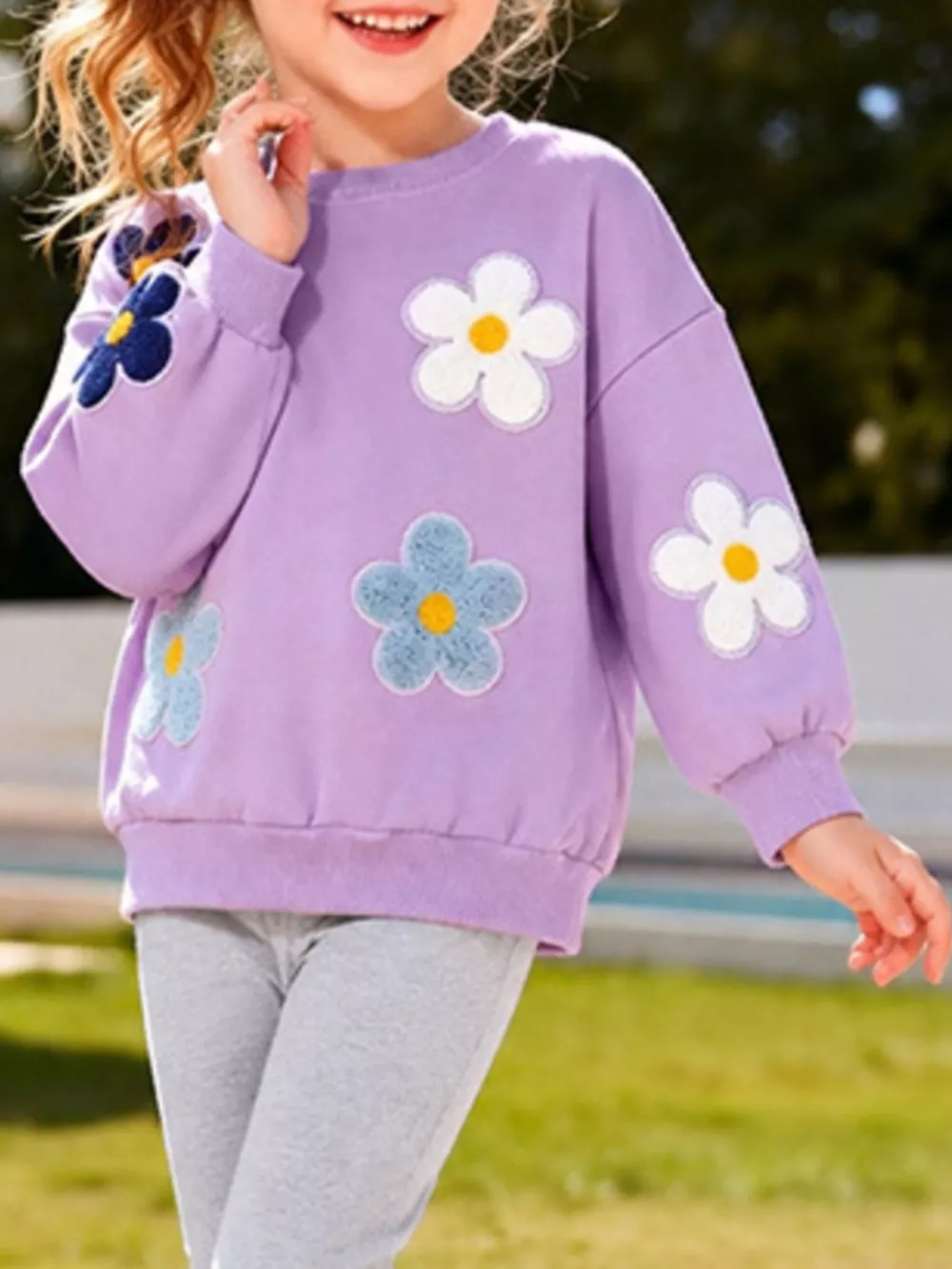 Children's Floral Applique Sweatshirt and Leggings Set, image 3