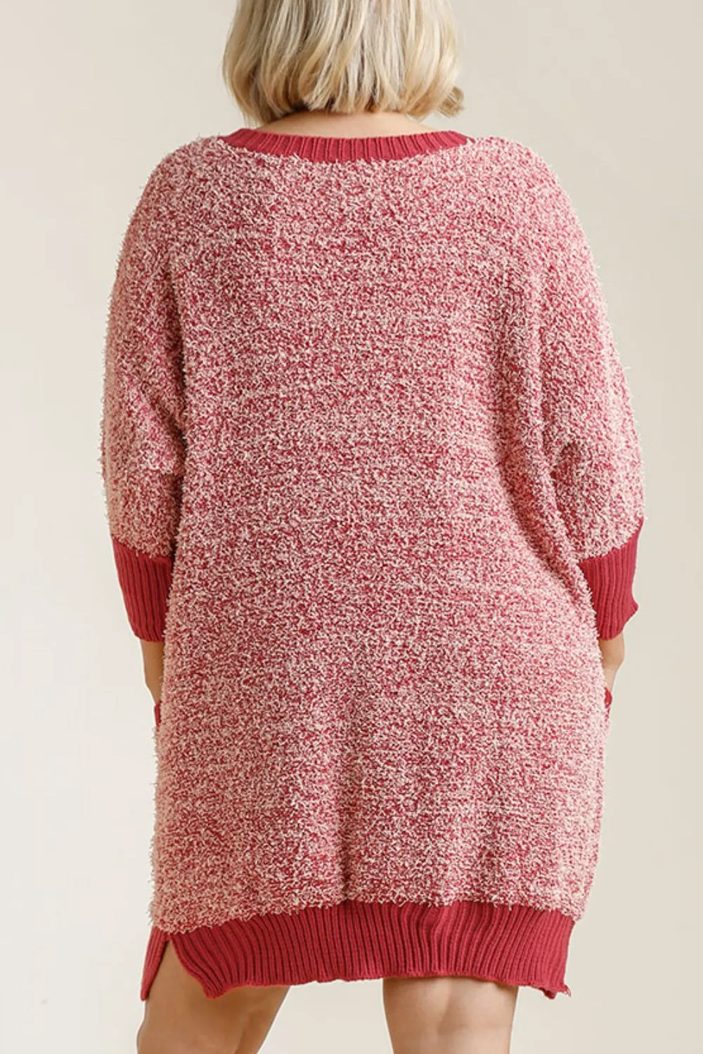 Full Size Ribbed Hem Round Neck 3/4 Sleeve Sweater Dress with Pockets Plus Size, image 5