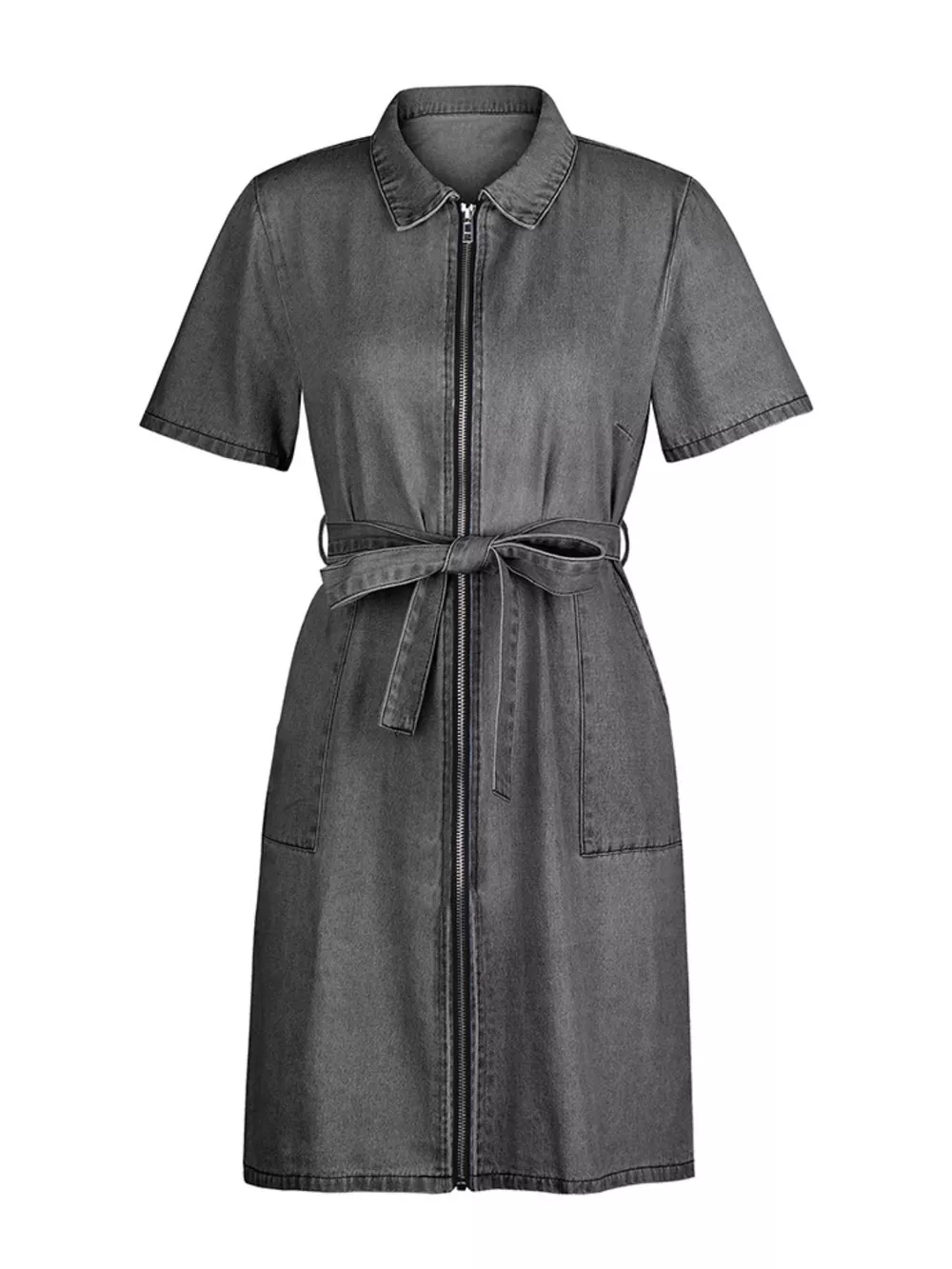 Zip Front Short Sleeve Denim Dress, image 21