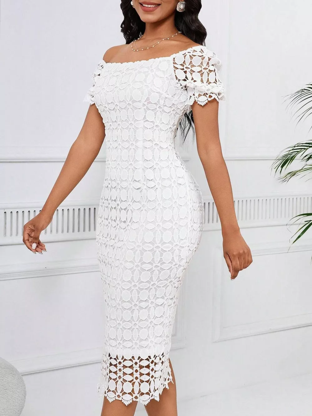 Lace Short Sleeve Midi Dress, image 3
