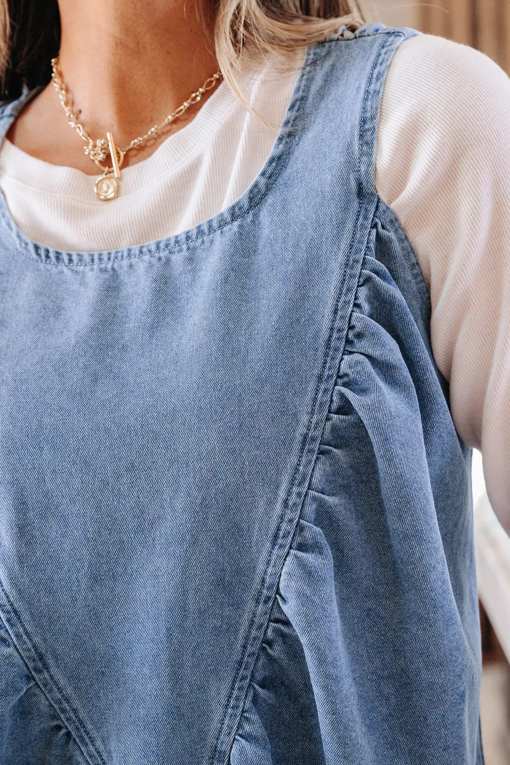 Denim Pleated Patchwork Sleeveless Top, image 4