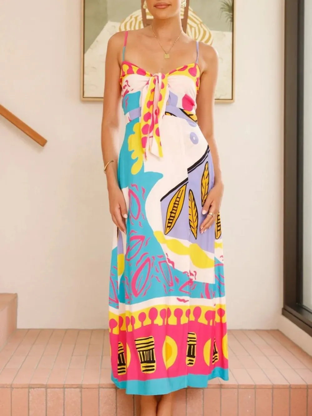 Tied Front Printed Slit Maxi Cami Dress, image 10