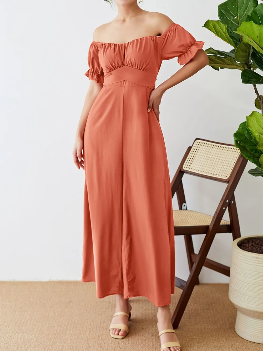 Off-Shoulder Short Sleeve Wide Leg Jumpsuit, image 4