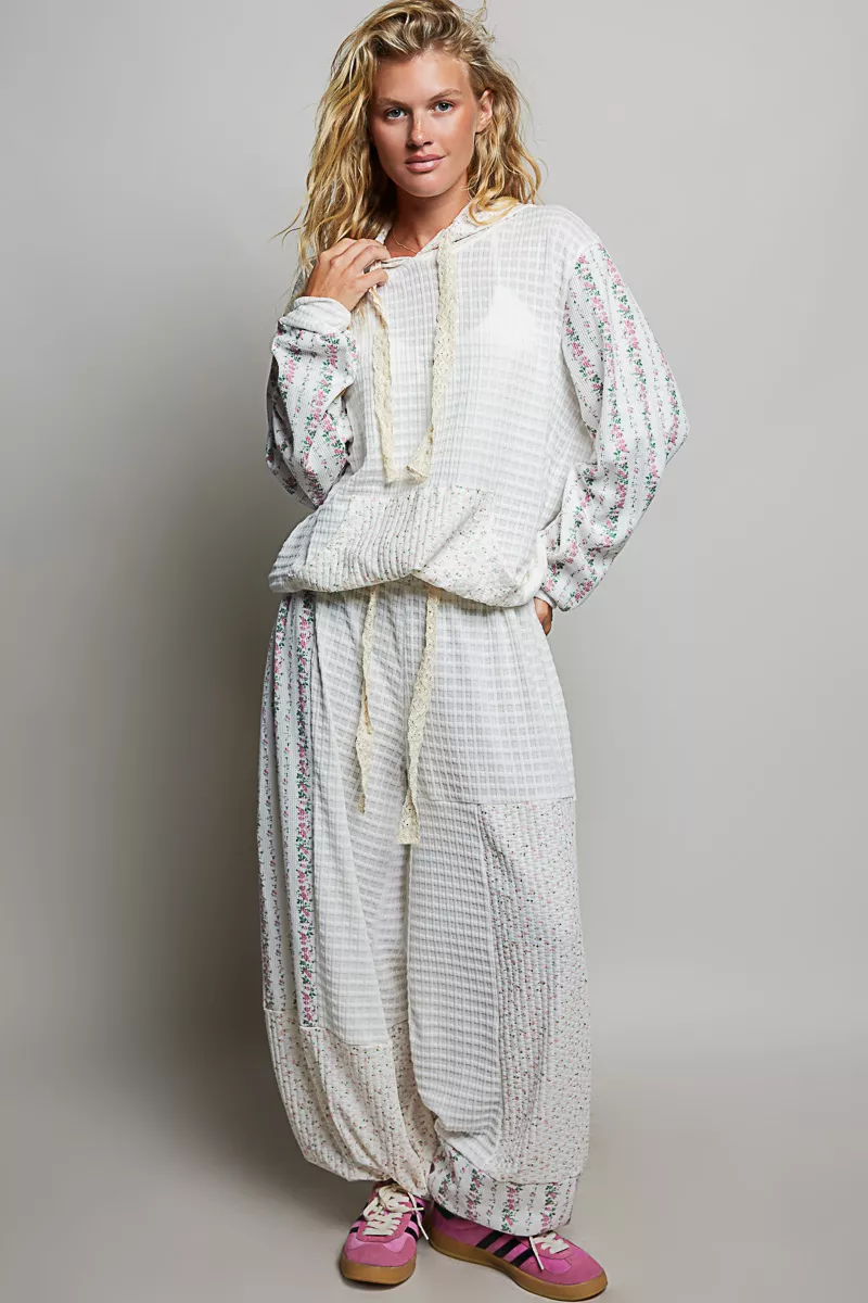 Patchwork Mixed Knit Wide Leg Pants, image 4