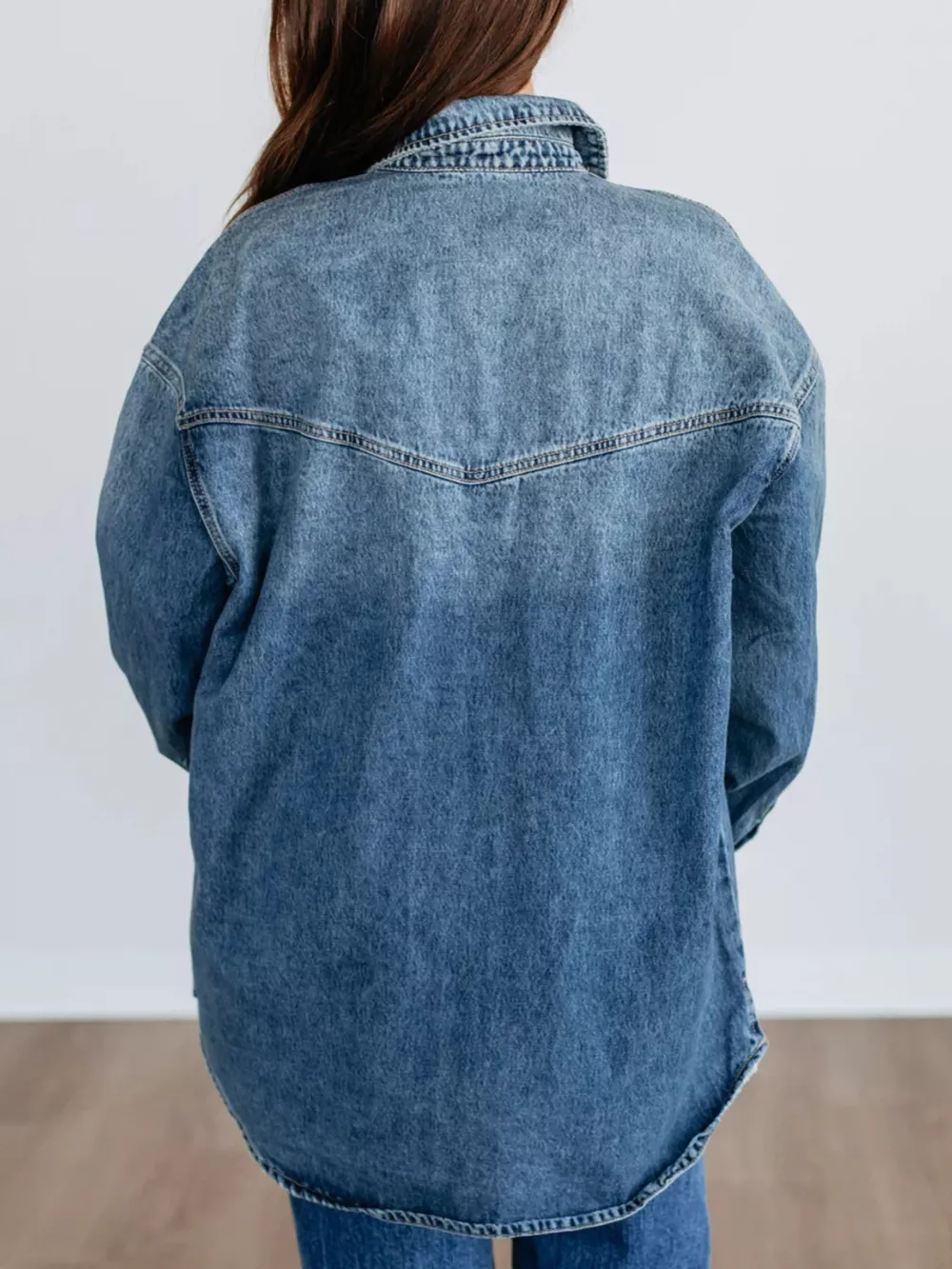 Snap Down Dropped Shoulder Denim Jacket, image 3