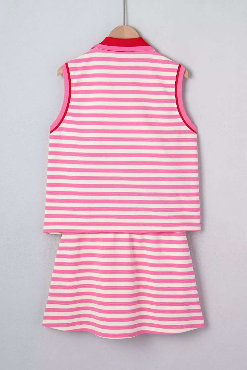 Half Zip Striped Sleeveless Top and Skirt Set, image 4