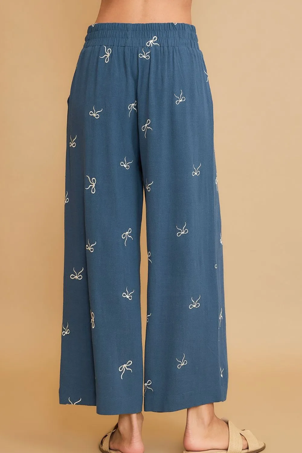 Full Size Lace Drawstring Embroidered Bow Wide Leg Pants Plus Size, image 3