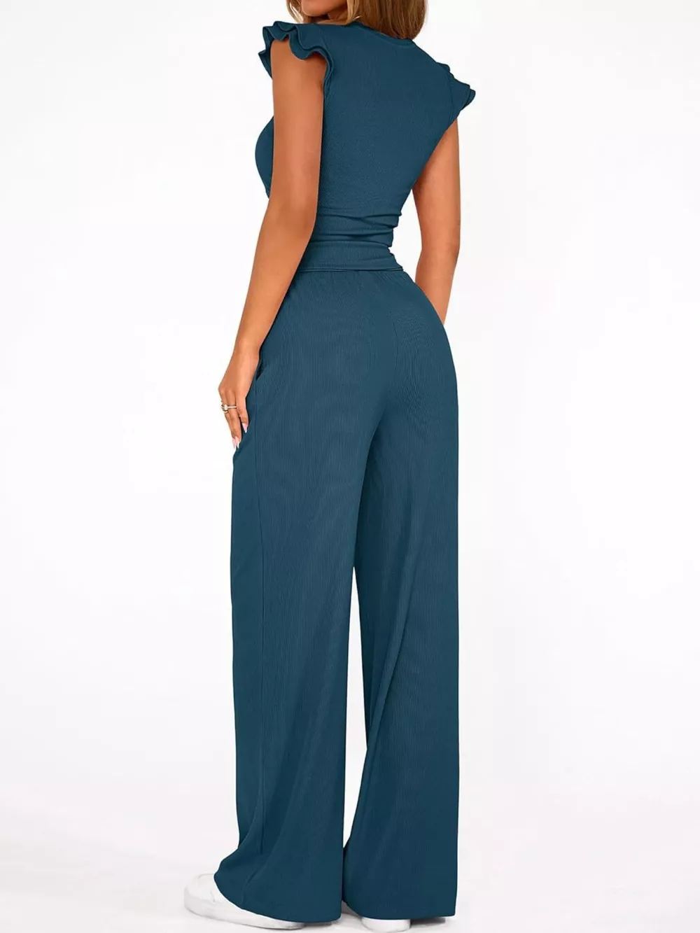 Ruffled Mock Neck Top and Wide Leg Pants Set, image 34