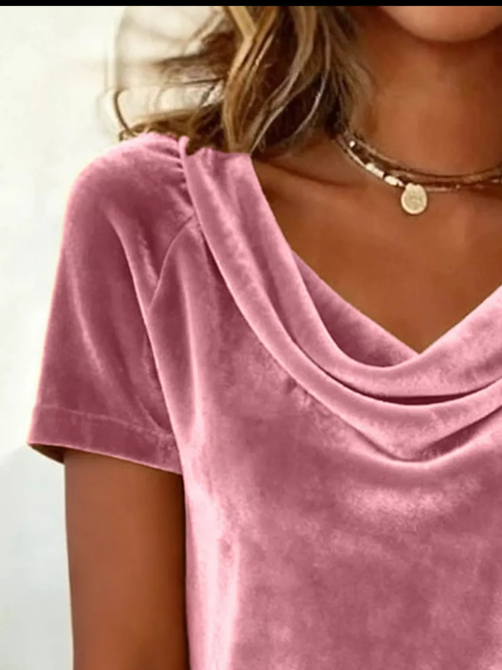 Velvet Cowl Neck Short Sleeve Top, image 7