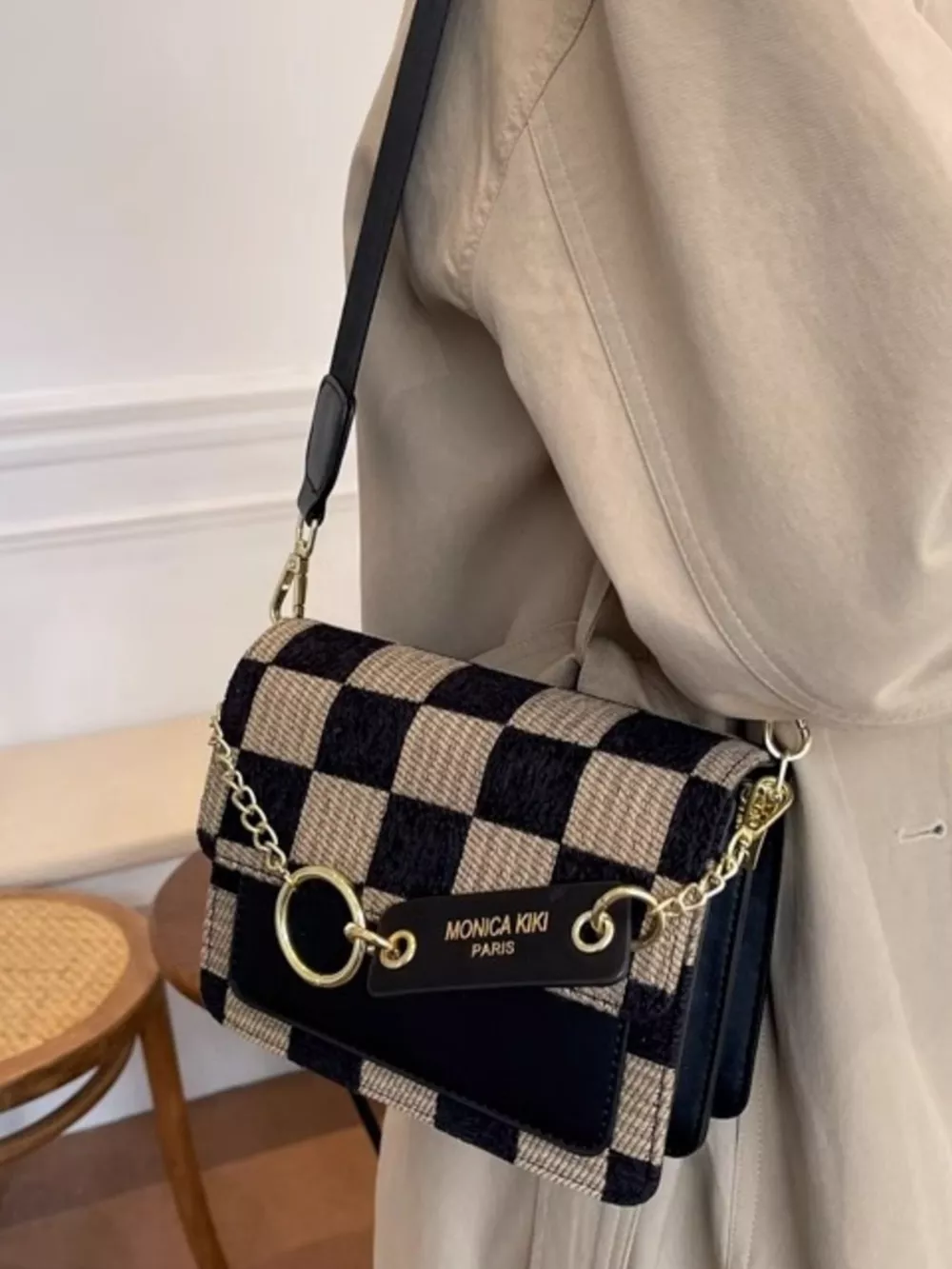 Checkered Pattern Flap Crossbody Bag, image 3