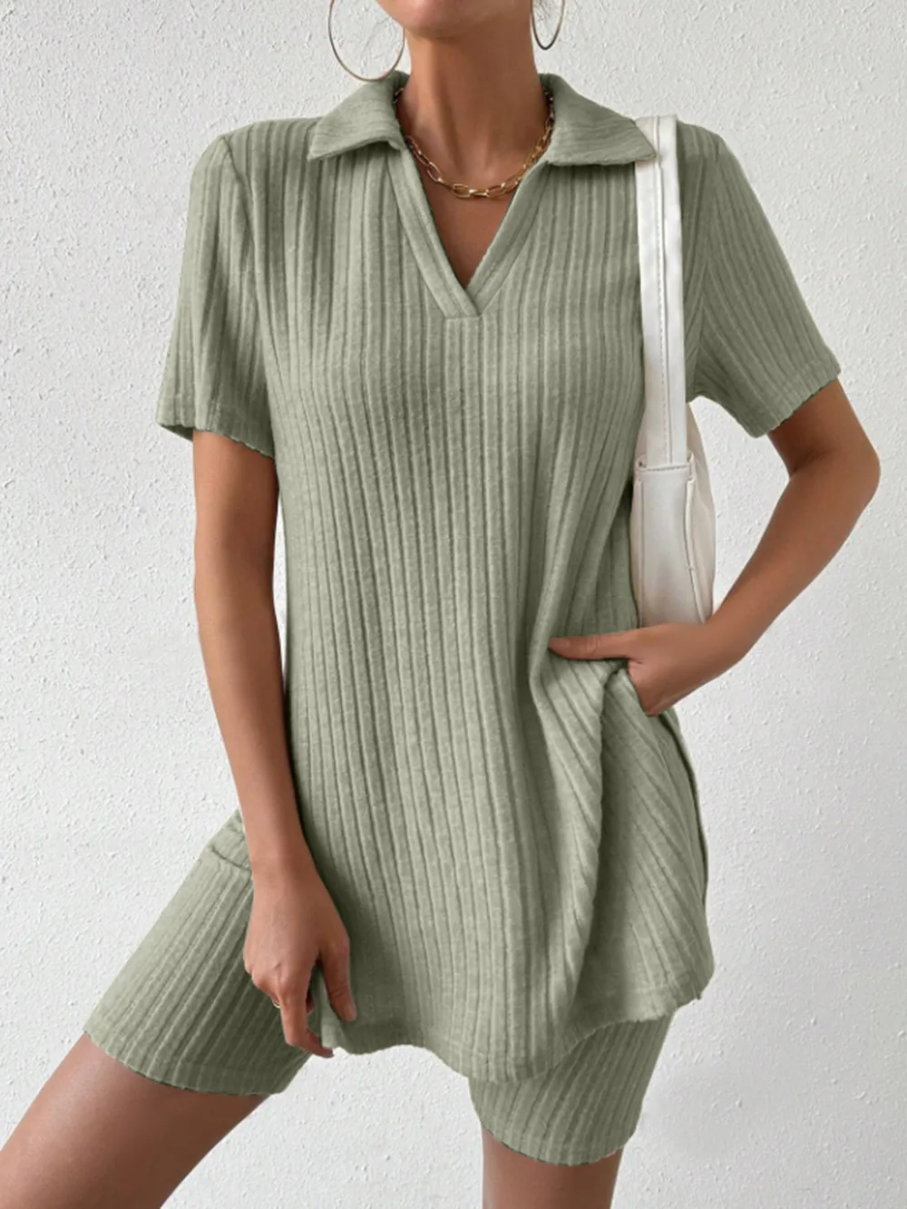 Johnny Collar Short Sleeve Top and Shorts Set, image 14