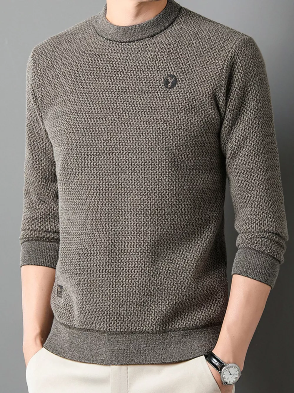 Men's Plus Size Textured Knit Mock Neck Sweater, image 2