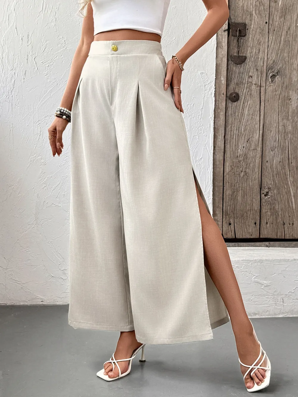 Slit Wide Leg Pleated Pants, image 9