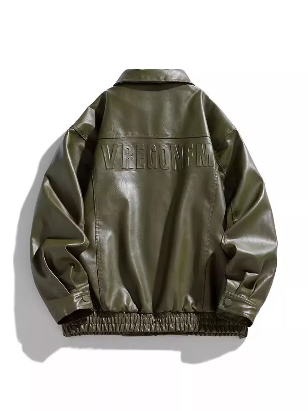 Men's Plus Size Collared Neck Leather Jacket, image 2