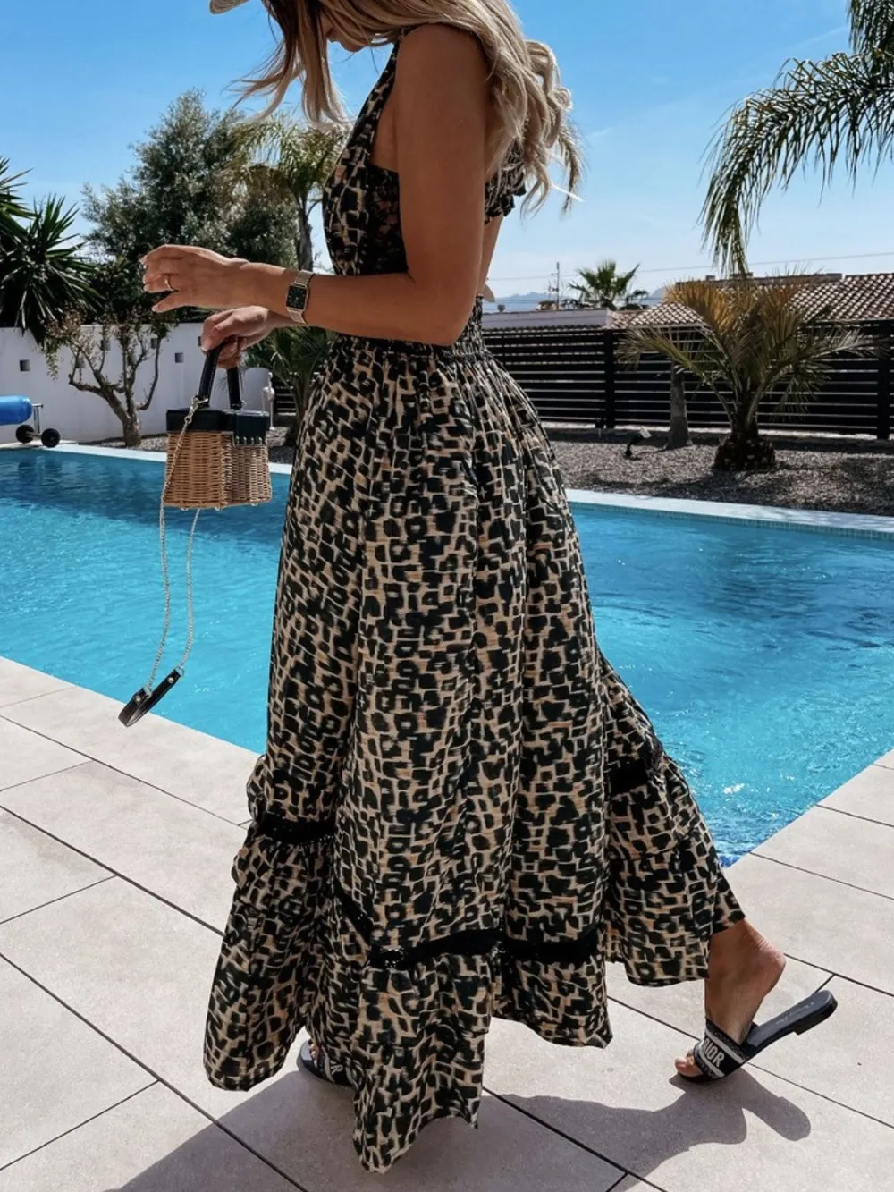 Leopard Print Sleeveless Maxi Dress with Lace Trim, image 6