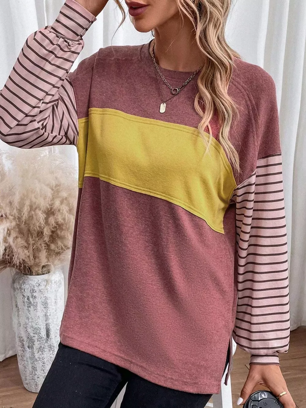 Striped Color Block Long Sleeve T-Shirt, image 13