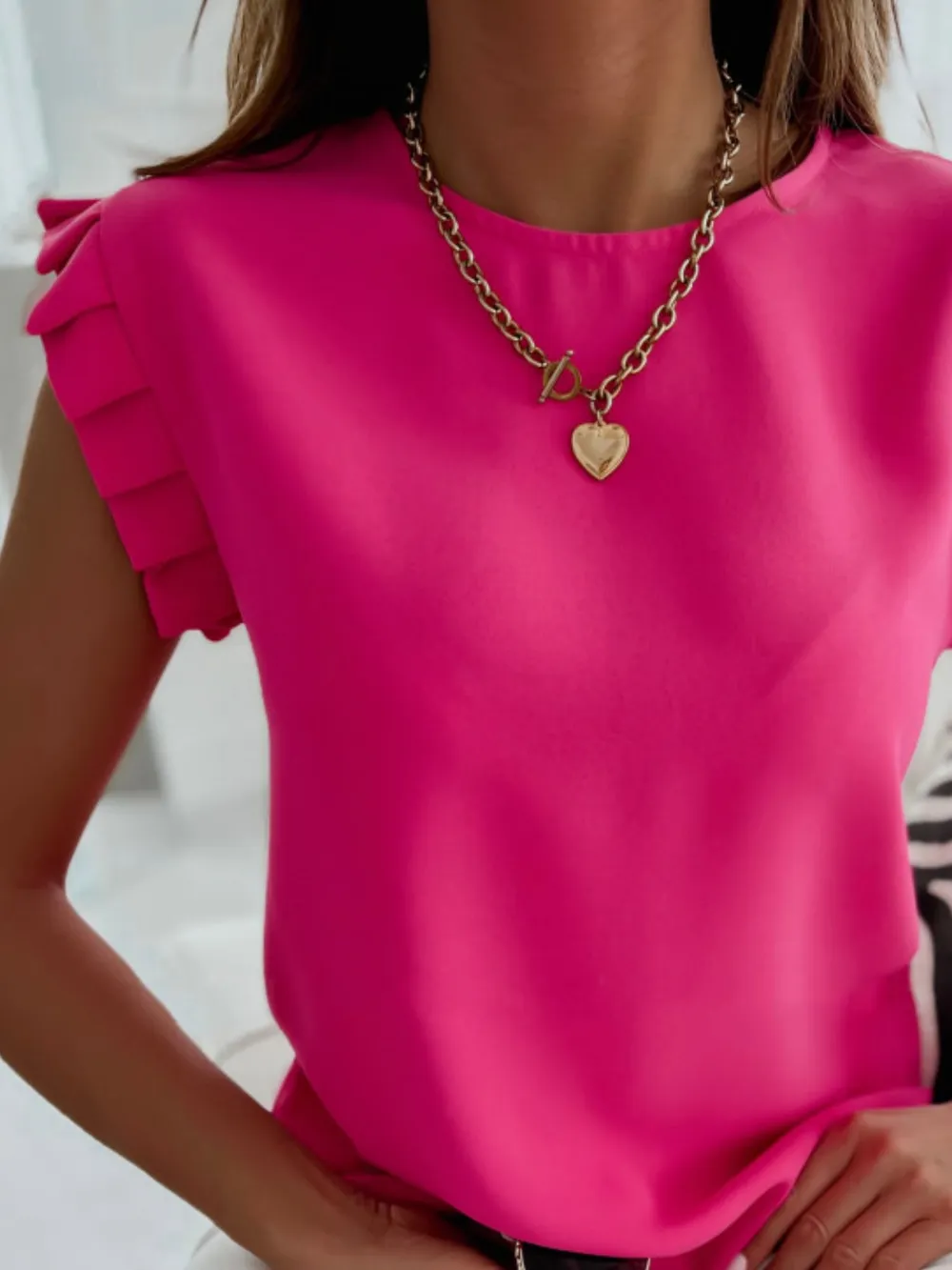 Ruffled Round Neck Cap Sleeve Top, image 6