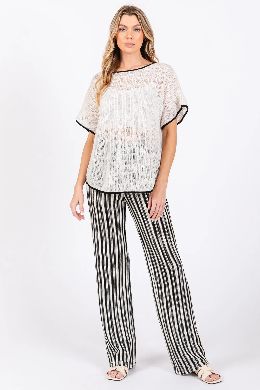 Contrast Trim Short Sleeve Knit Cover Up, image 6