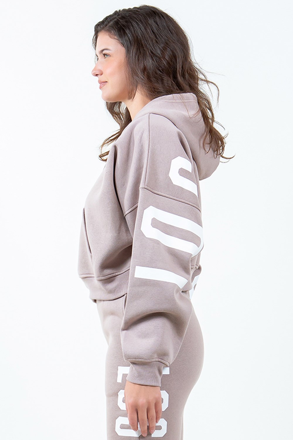 Letter Graphic Long Sleeve Drawstring Cropped Hoodie, image 4