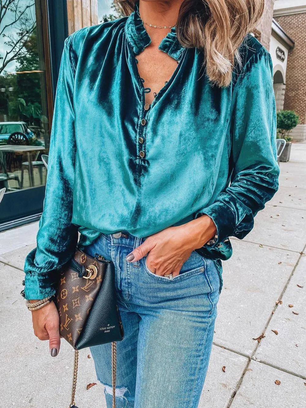 Half Button Long Sleeve Blouse, image 2