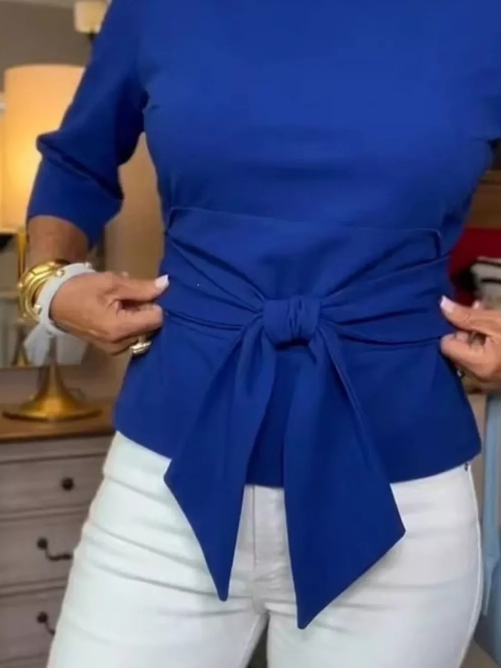 Full Size Tied 3/4 Sleeve Top Plus Size, image 8