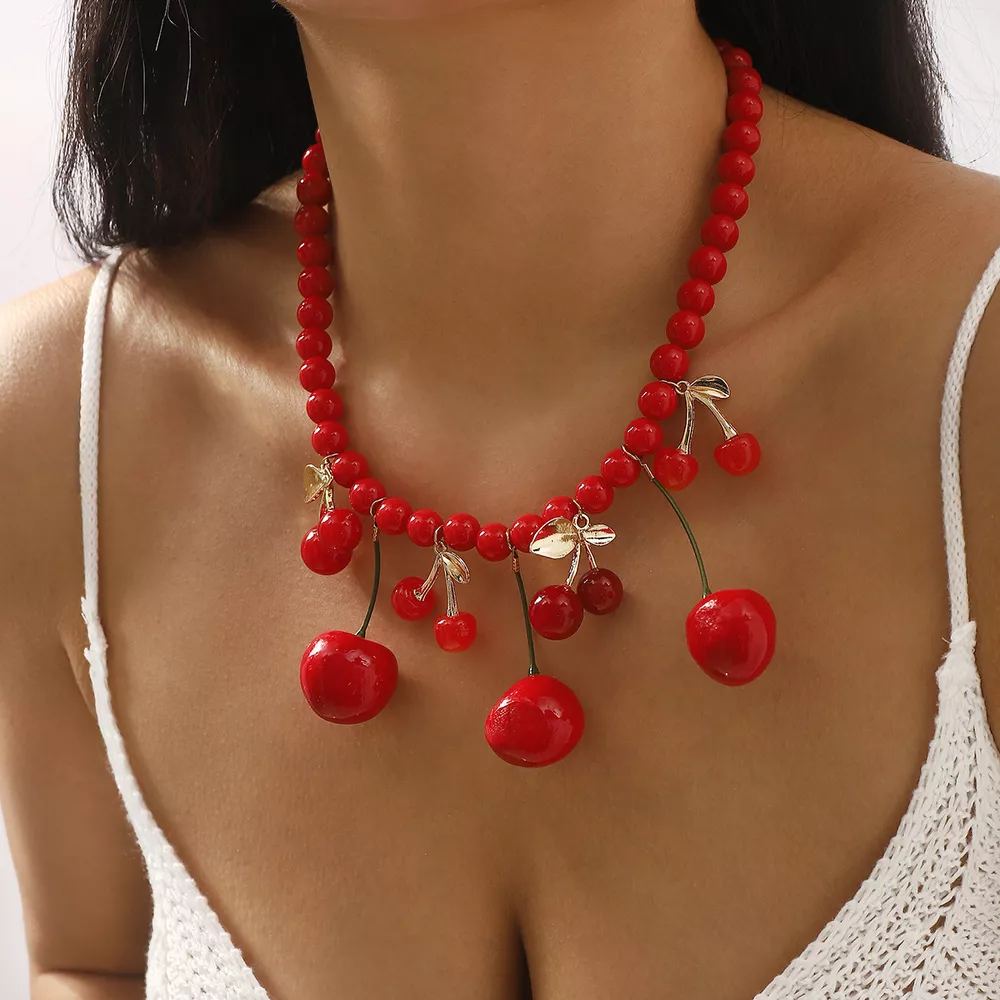 Cherry Beaded Charm Necklace, image 2
