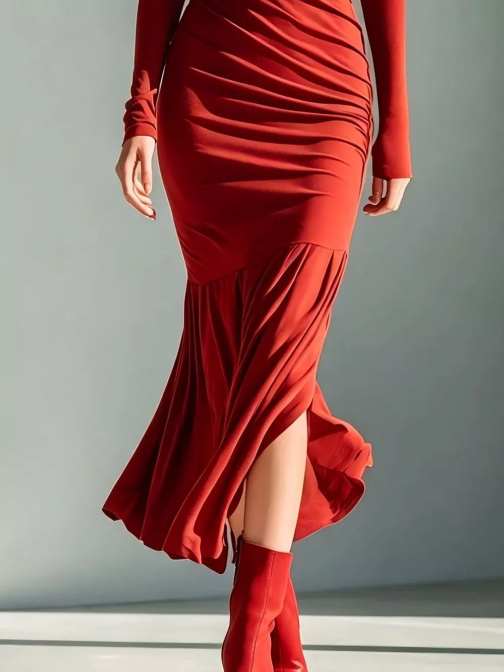 Full Size Slit Turtleneck Ruched Bodycon Mermaid Dress Plus Size, image 18