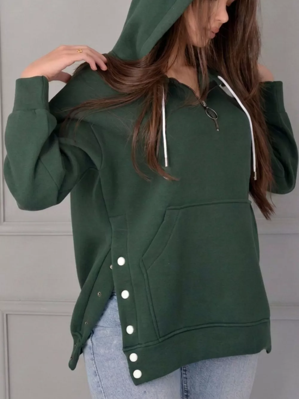 Side Snap Quarter-Zip Hoodie, image 2