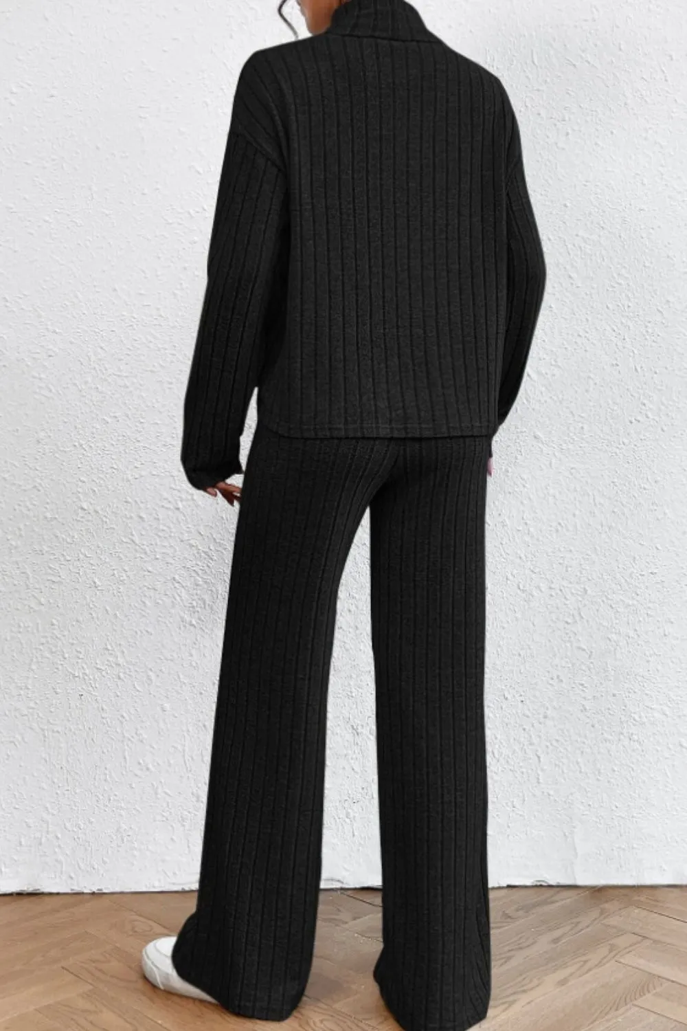Mock Neck Dropped Shoulder Top and Pants Set, image 7