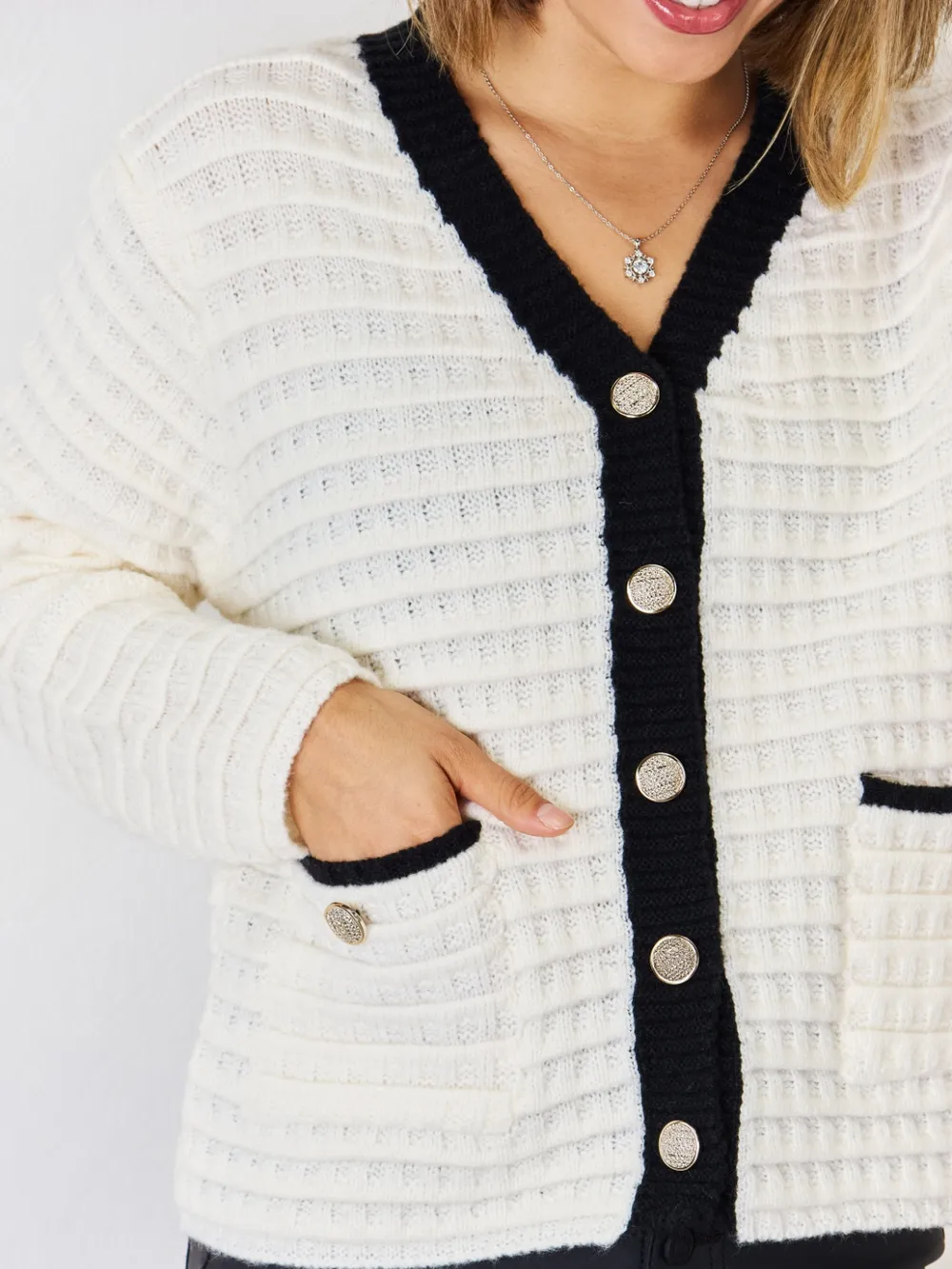 Contrast Trim Button Up Cardigan, image 4