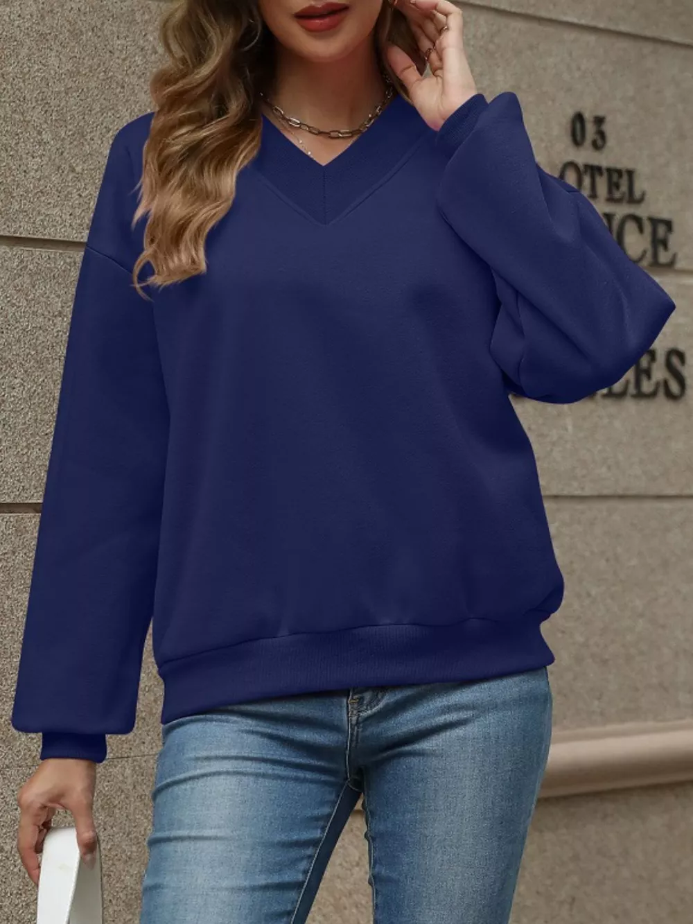 V-Neck Solid Color Casual Sweatshirt, image 30