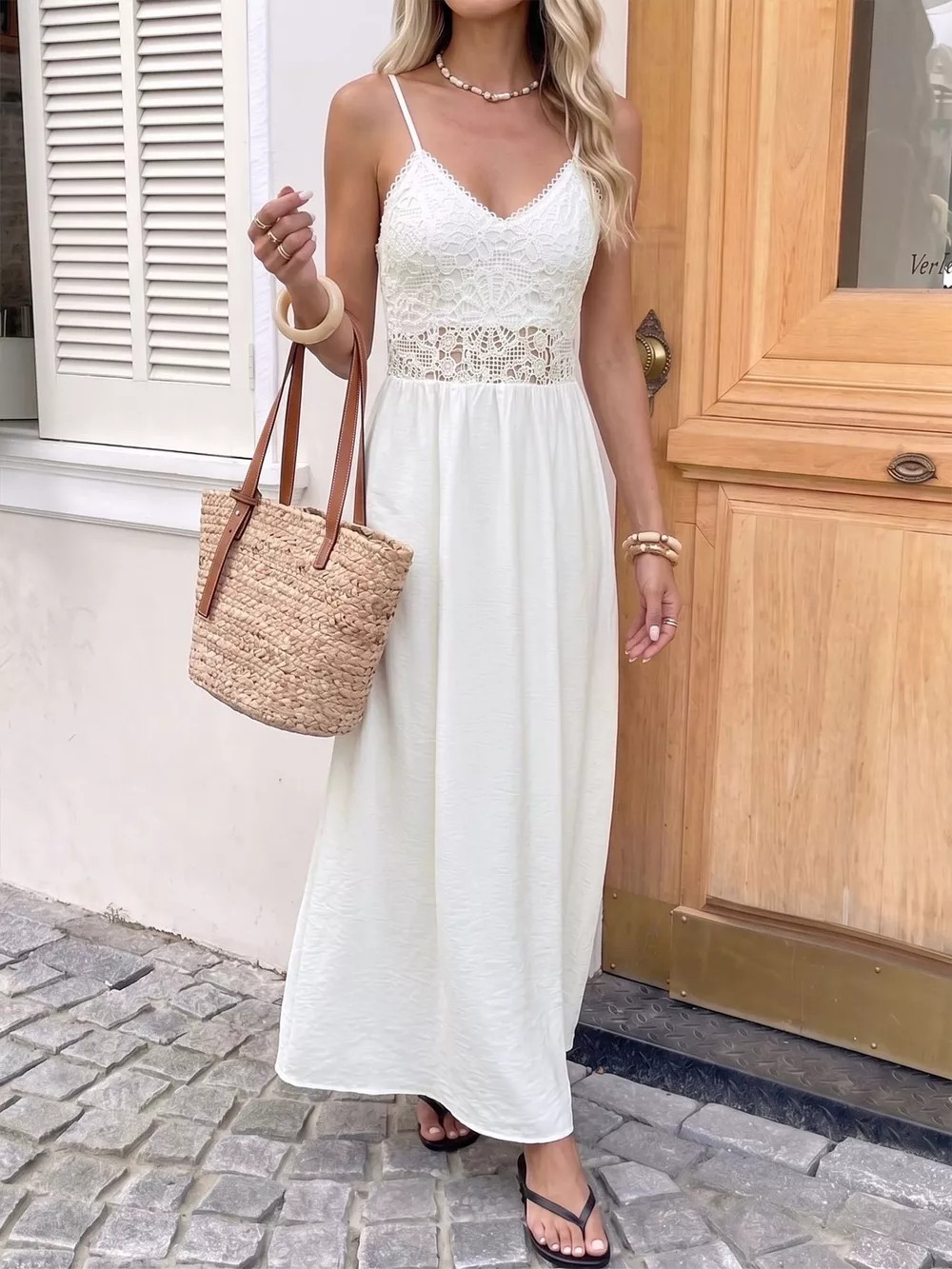 Lace V-Neck Flowy Maxi Dress, image 4